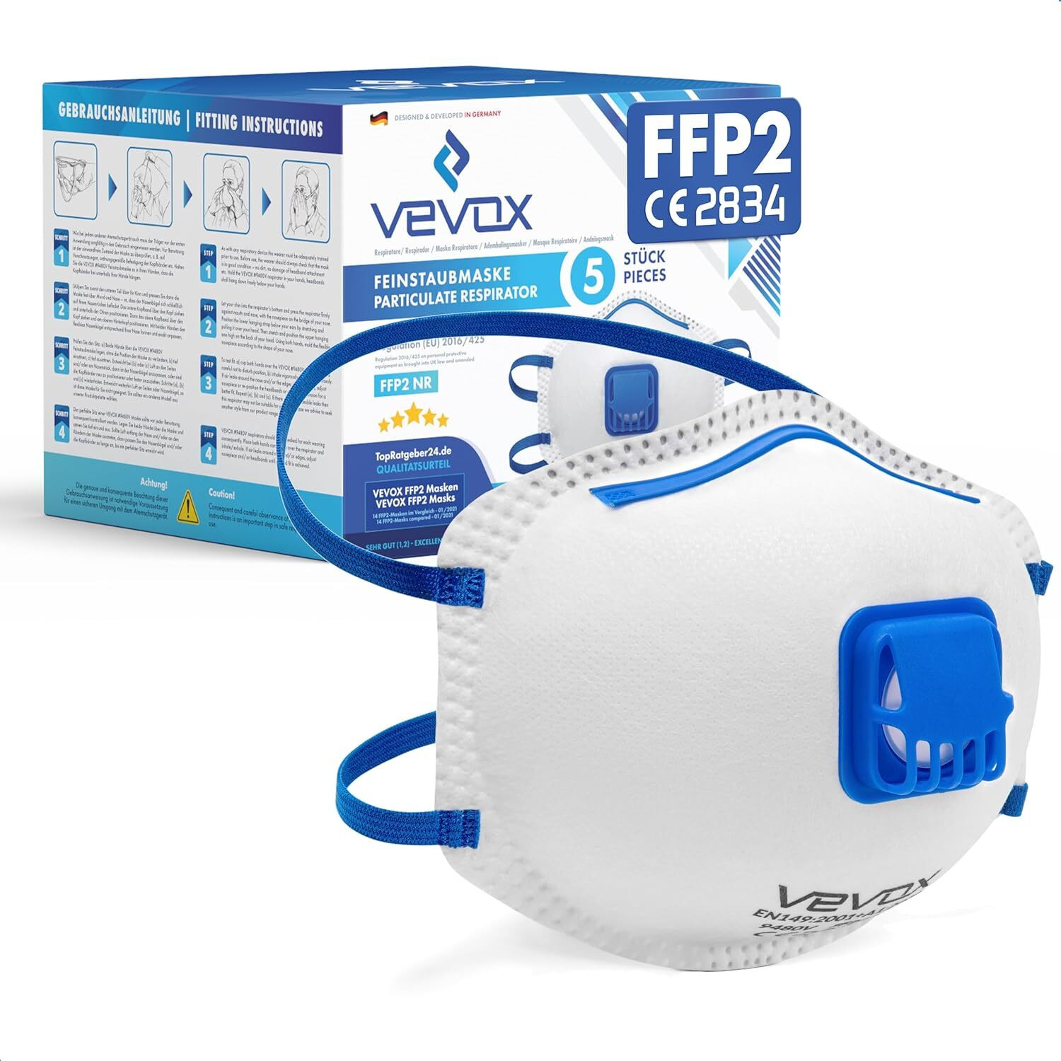 VEVOX FFP2-masker met ventiel voor ademhalingsbescherming en fijnstofbescherming