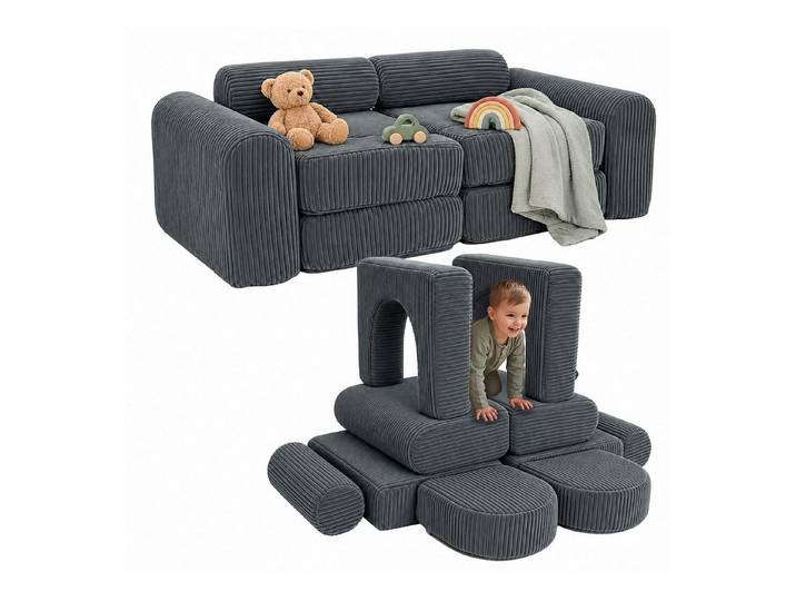 relaxdays Kindersofa 10-tlg. Kinder Spielsofa modular, Anthrazit