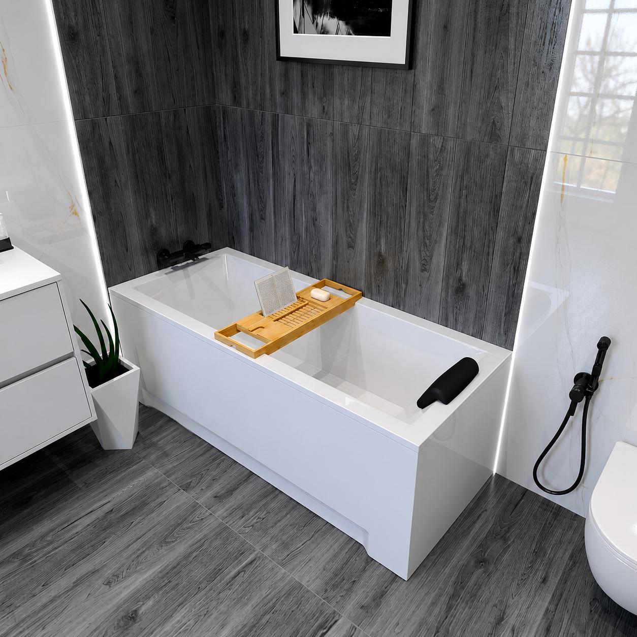 BADLAND Badewanne Rechteck 170x70 mit Ablaufgarnitur und Füßen GRATIS ohne Verkleidung + Bambus Badewannenablage + Badewannenkissen | BADLAND MODERN