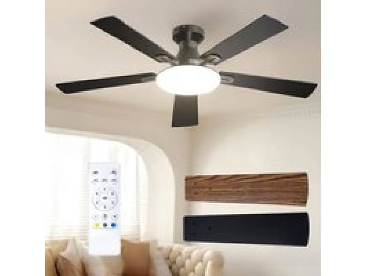 Passky 52 Ceiling Fan with Lighting and Remote Control Silent DC Motor 5 Blades 6 Speed 3 Color Temperatures Timer Black