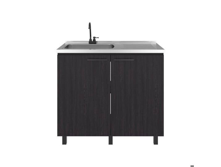 Meuble évier Napoles de 100 cm avec évier en inox robinet et 2 portes wengé