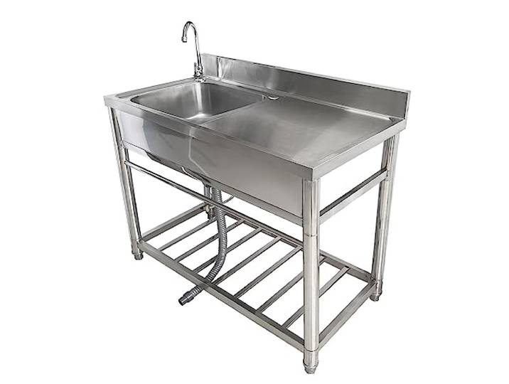 ZQFHSX Edelstahl-Küchenspüle, Einzelbecken, freistehend, mit Arbeitsfläche, für Bar, Hotel, Wäscherei