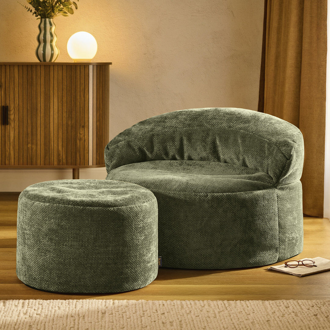 Isabelle & Max icon Orb Chenille Accent Chair and Milano Round Footstool, Gold Olive