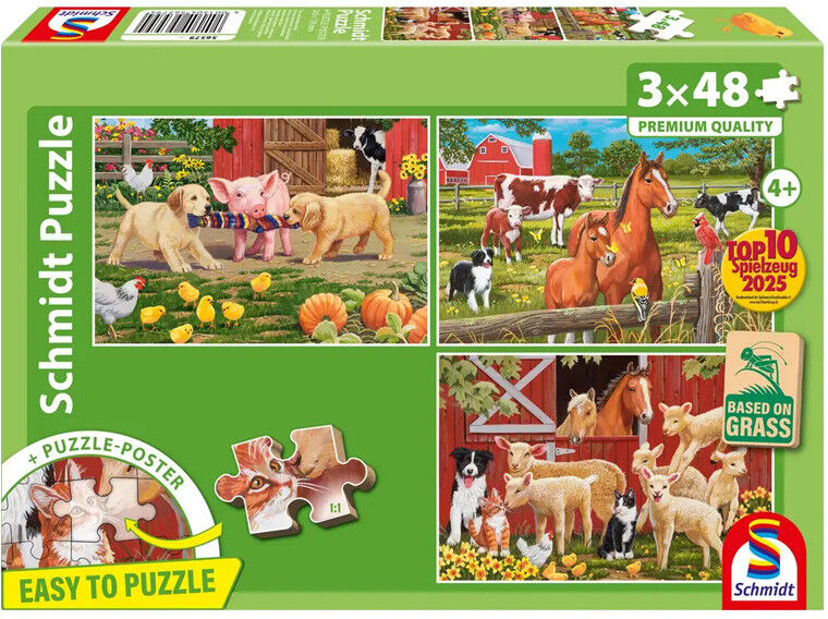 Puzzle 3 x 48 pcs Animaux de la ferme - Schmidt