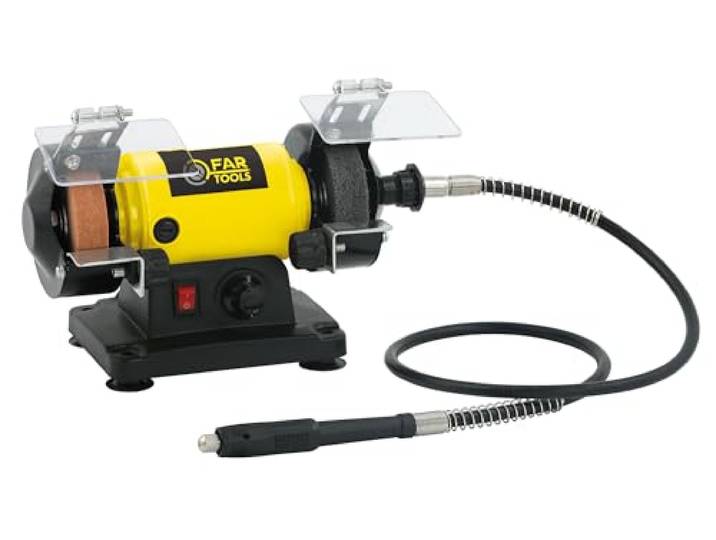 Fartools Mini touret à meuler 120 W Ø75mm\, vitesse variable 0-9900tr/min\, polyvalent: meule\, brosse à polir et flexible connecté à l'arbre