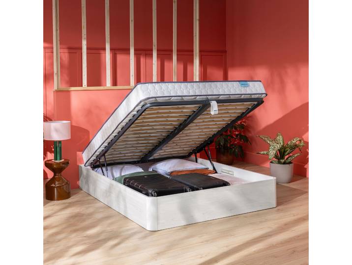 Ensemble lit coffre et matelas 140x190 cm ressorts ensachés ferme Merinos