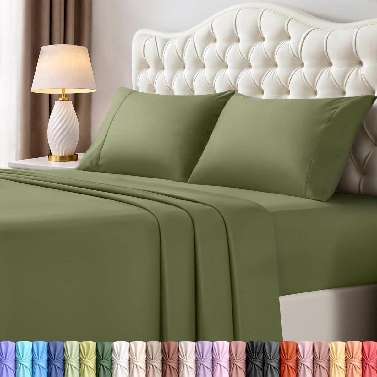 4-delig Queen size beddengoedset van geborstelde microvezel in de kleur olijf