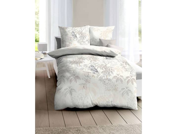 Bettwäsche KAEPPEL Schneeeule , beige (natur), B/L: 140cm x 200cm, Feinbiber, B/L: 70cm x 90cm, 2 Stk., Feinbiber, Obermaterial: 100% Baumwolle, Bettwäsche, Bettwäsche