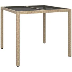 vidaXL Gartentisch 90x90x75 cm Gehärtetes Glas Poly Rattan Beige