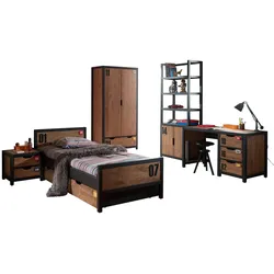 KINDERZIMMER Set komplett Kameko 10 Massivholz+MDF Schwarz/Cognac