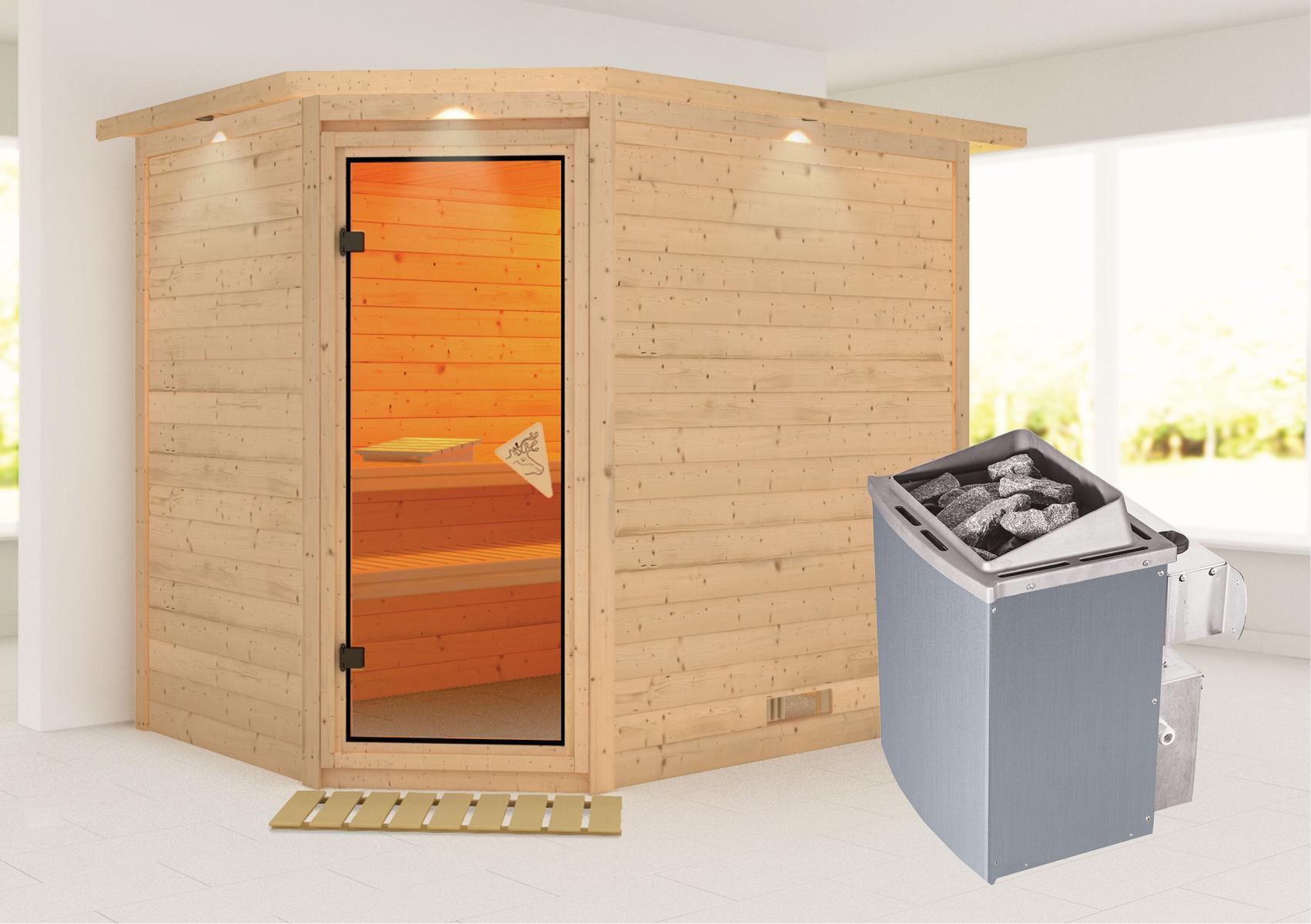 KARIBUHOLZT Sauna Tanami Eck 9kW integr.Strg bronz.GGT u. DK 08288625