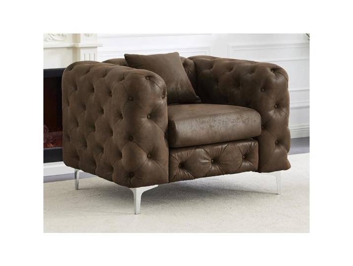 Fauteuil chesterfield en microfibre aspect cuir vieilli EDWINA