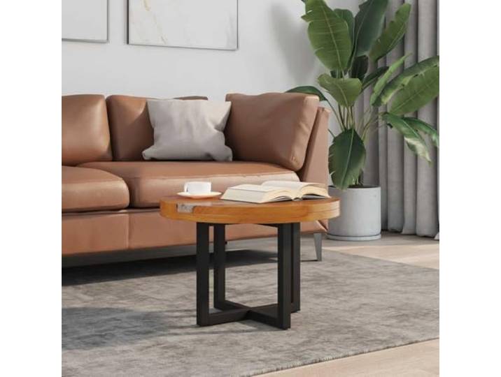 HEFZGDB Massiver Couchtisch aus Teakholz und Mangoholz mit transparenter Harzverzierung, runde Tischplatte 60 cm, rustikaler Beistelltisch für Wohnzimmer, handgefertigt, Stabiler