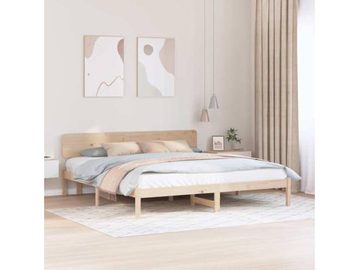RJPLMFV Bettgestell, massives Kiefernholz, 180 x 200 cm, Natur Kopfteil inklusive, feste Latten, minimalistisches Design, leicht zu reinigen, robuste quadratische Füße