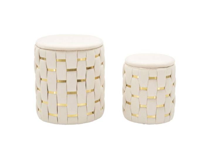 Lot de 2 Poufs Coffres  Shanty  42cm Crème & Or