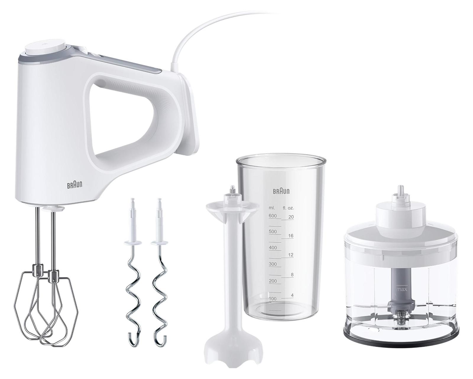 Braun MultiMix 3 Handmixer met 4 accessoires, 550 watt, wit