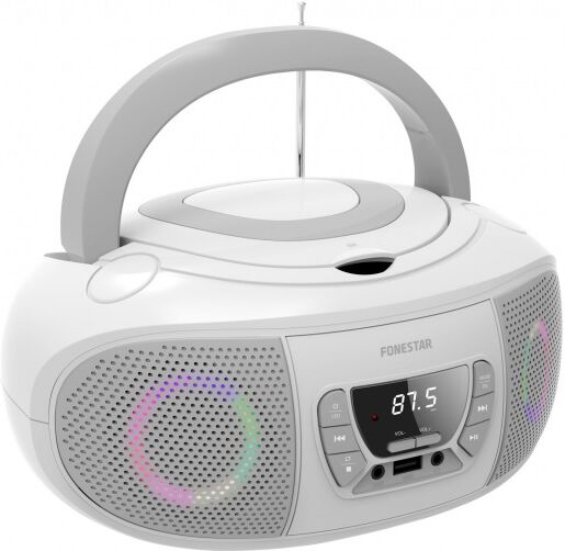 Rádio FM 2x 6.5W c/ MP3/CD/USB/Aux + Efeitos LED (Branco) - FONESTAR