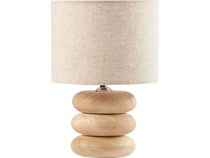BELIANI Tischlampe Beige und Hellbraun aus Baumwolle Mangoholz Sockel Modernes Design Tischleuchte Wohnaccessoires Wohnzimmer
