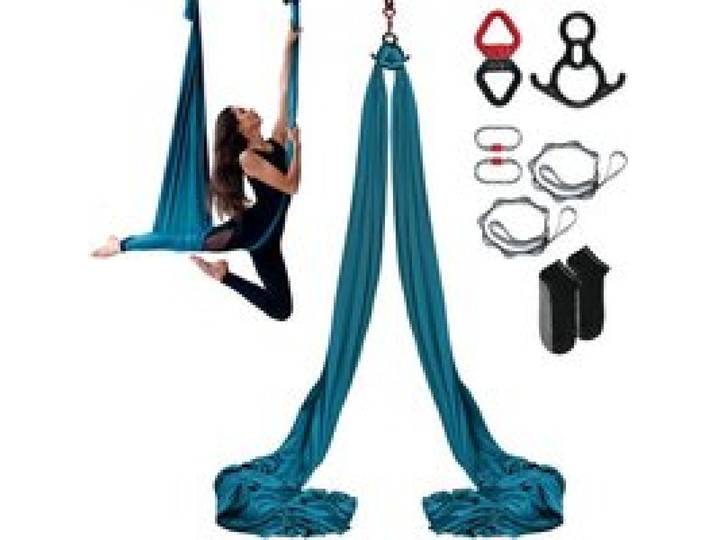 VEVOR Hamac de Yoga Aérien 8x2,8 m Kit Balançoire de Yoga Inversion Danse Aérienne en Nylon 100 g/m² Charge 1000 kg Vol Anti-gravité d'Air pour Fitness Musculation Pilates Gym Maison Studio Vert
