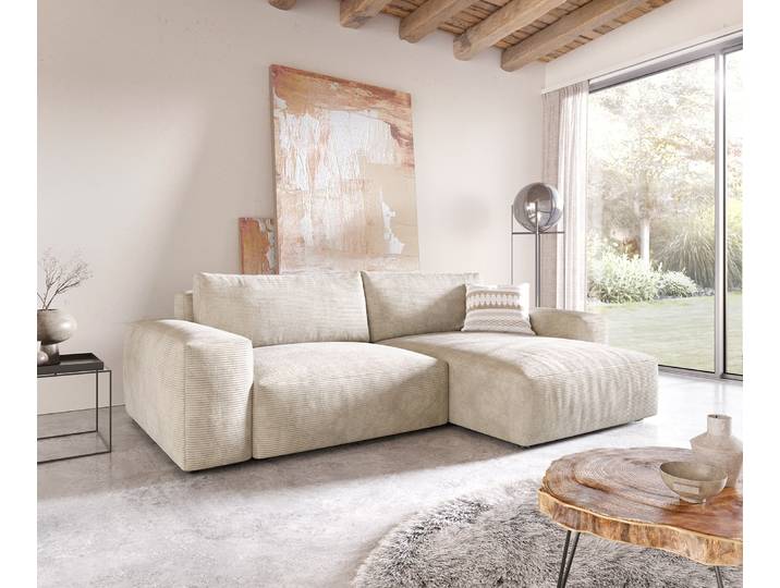 Ecksofa Lanzo XL 270x180 cm Cord Beige Recamiere variabel, Ecksofas