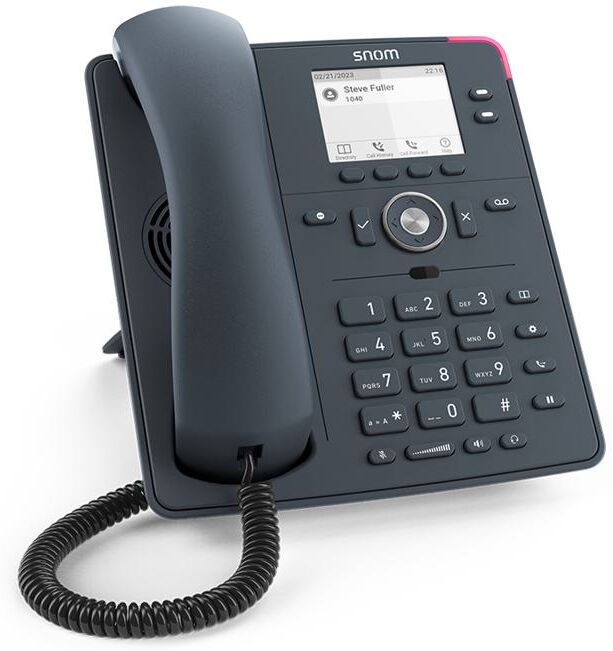 Snom D150 Téléphone filaire IP élégant et efficace avec 2 comptes SIP, alimentation PoE et audio HD.
