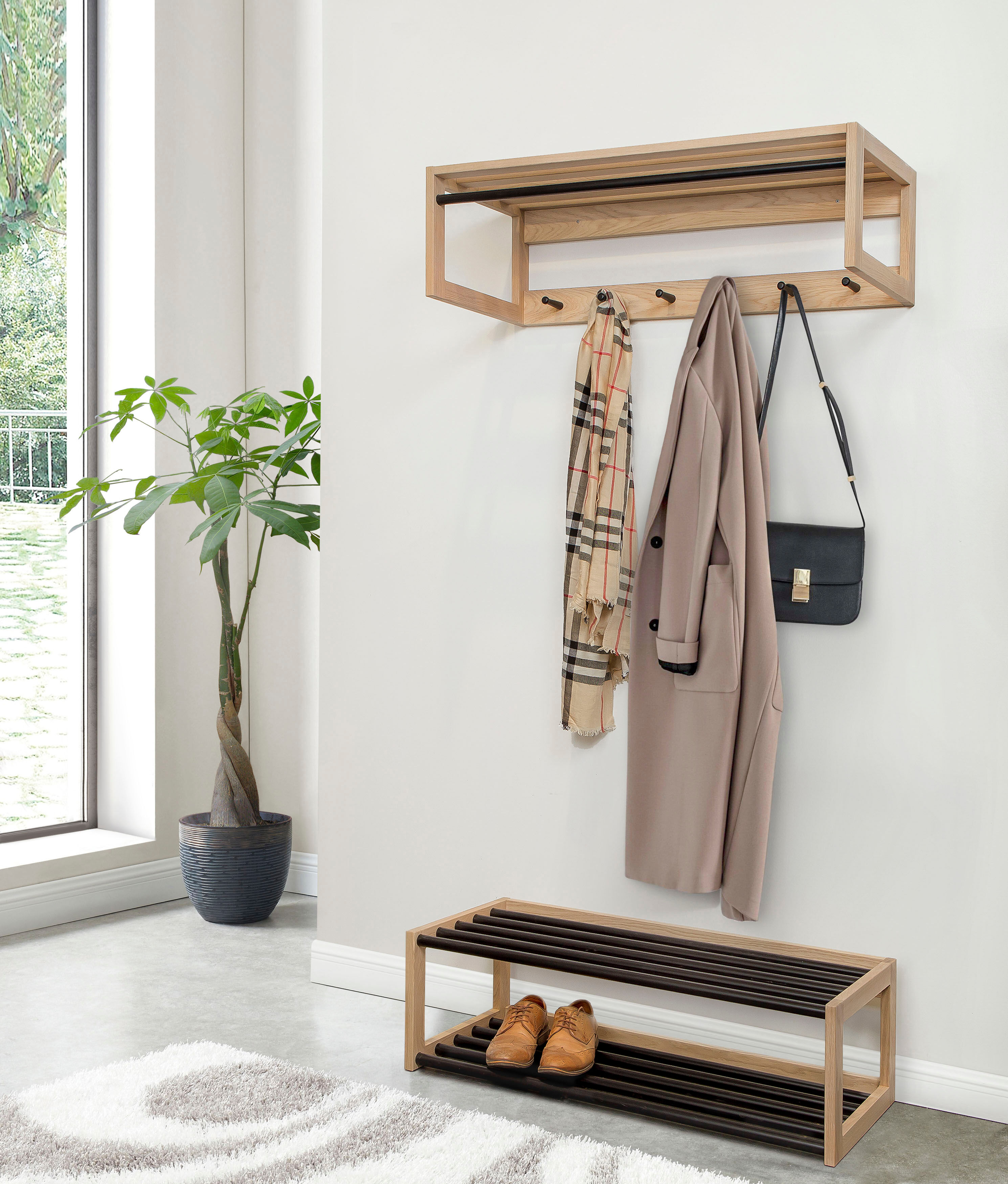 Wandregal WOODMAN "Slussen", schwarz (eichefarben, schwarz), Regale, Wandregal, im skandinavischen Design, FSC-zertifiziert eichefarben, schwarz Einheitsgröße