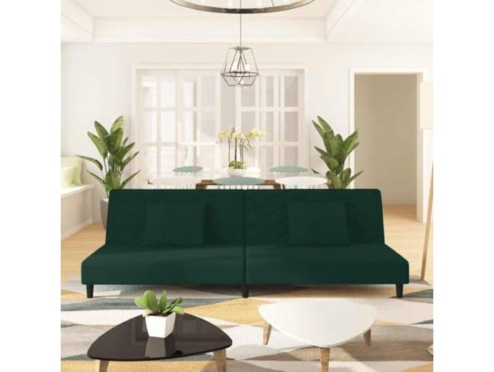 Molumvel 2-Sitzer Schlafsofa, Samt Klappsofa, Bettfunktion Dunkelgrün Platzsparendes Design, Inklusive 2 Kissen, Schnelle Umwandlung