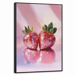LEINWAND Bilder mit Rahmen - Disco - Obst - Glitzer - Erdbeere - 50x70