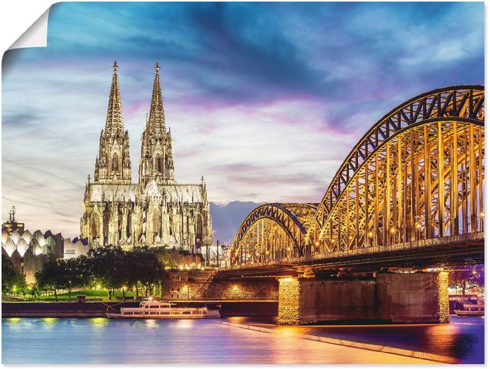 Poster ARTLAND Dom und Brücke in Köln , blau (farbe bild(er): blau), B:40cm H:30cm, Bilder, Poster, ohne Rahmen