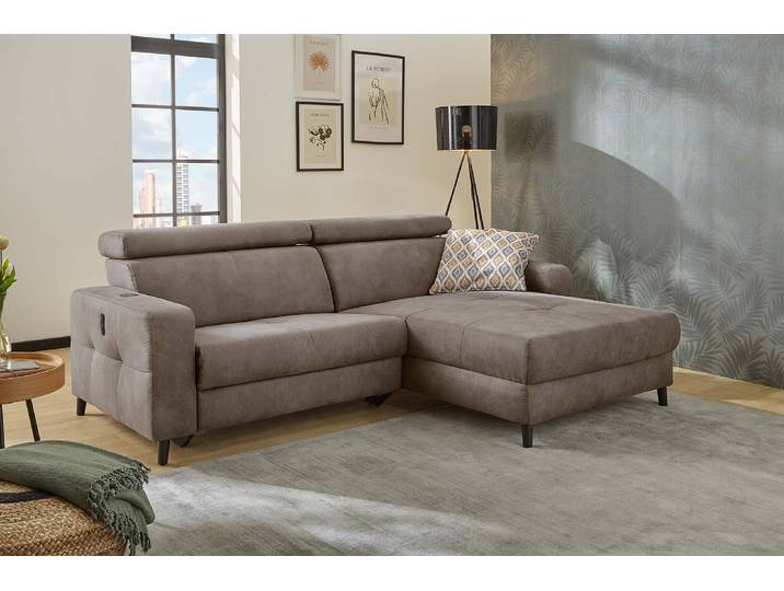 Ecksofa JOCKENHÖFER GRUPPE Doppio L-Form, B: 247 cm, mit elektr. Relaxfunktion und , braun, B:247cm T:100cm, Korpus: 100% Polyester;Kissen: 80% Polyester, 20% Baumwolle, Sofas, Ecksofa, Kopfteilverstellung, USB-Anschluss, induktive Ladestation & Zierkissen