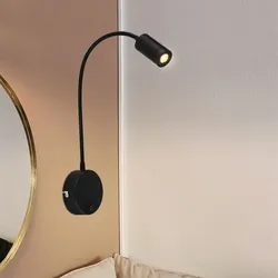 Bettlampe Wandmontage schwarz Leselampe für Schlafzimmer LED Wandleuchte Schlafzimmer, Schalter, Metall, LED 3W 189Lm warmweiß, LxBxH 35x9x50 cm