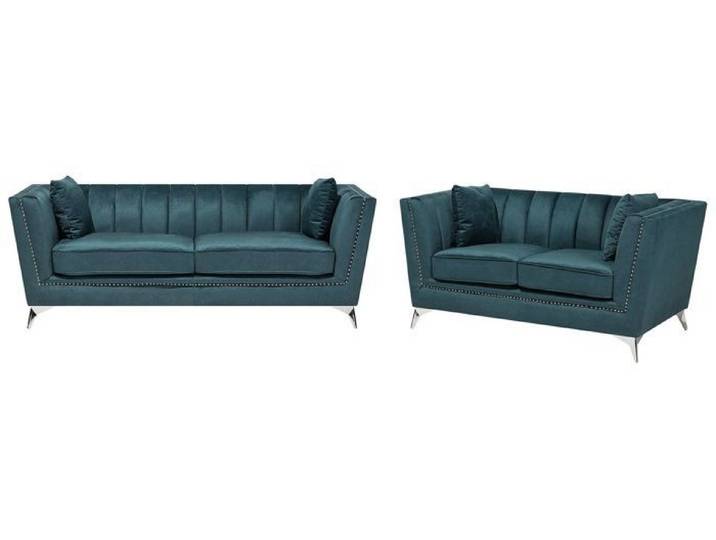 Ensemble de canapés 2 + 3 places en velours bleu-vert GAULA