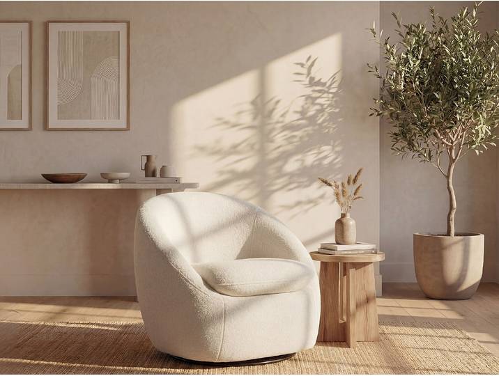 Drehbarer Sessel - Bouclé Stoff Weiß - NETALIO