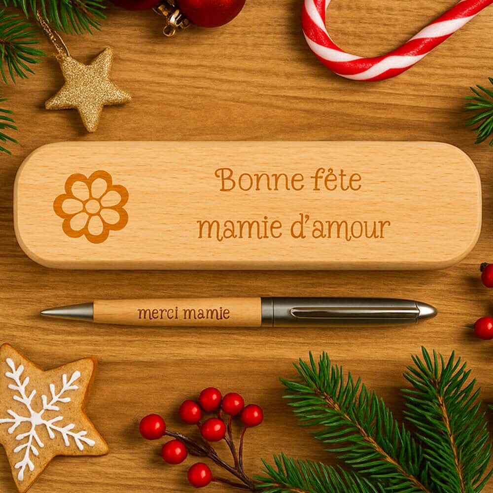 Ocadeau Coffret stylo bille bois gravé