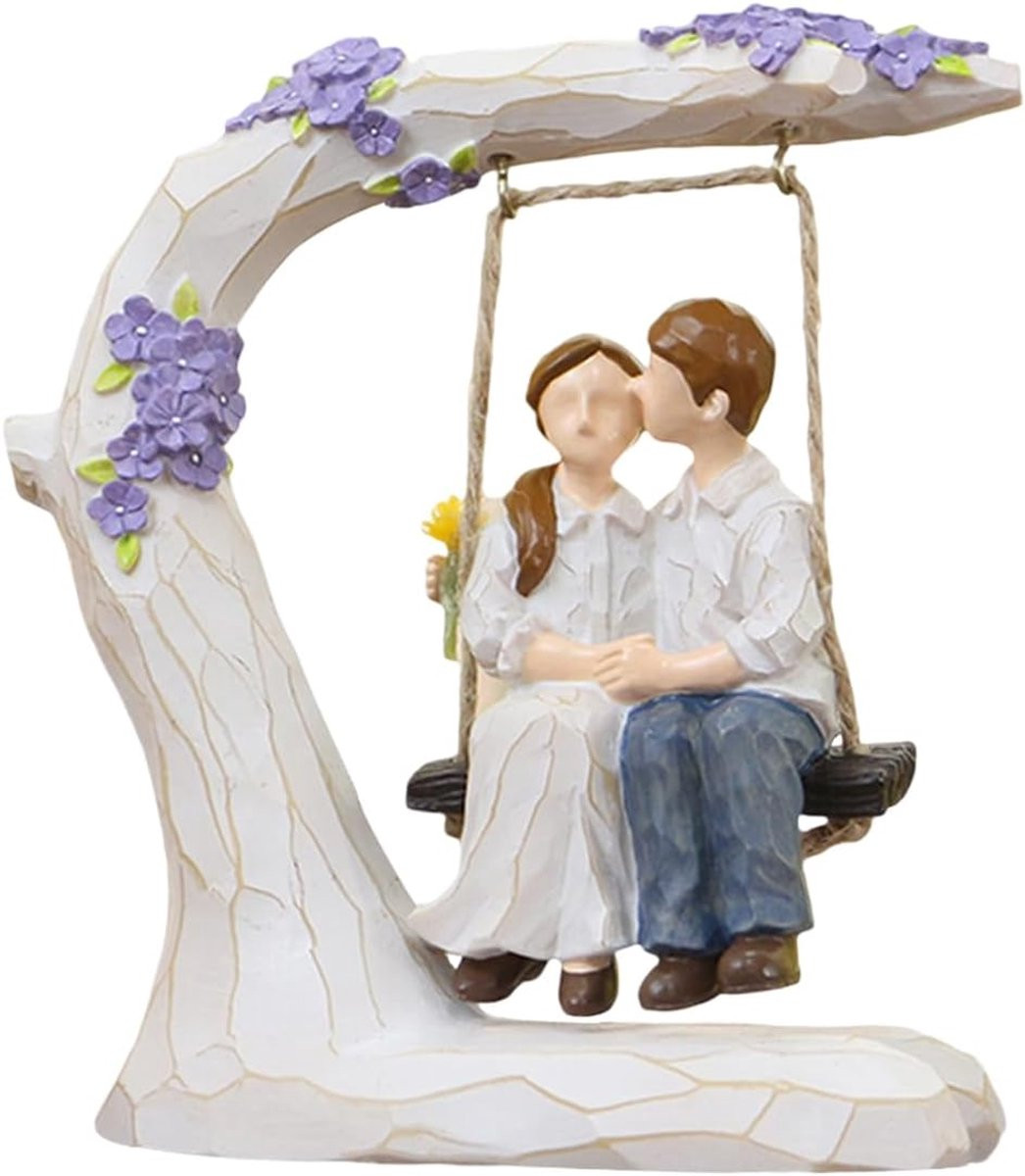 Romantische Koppel Beeld Sculptuur voor Woonkamer Decoratie - 14 x 8.5 x 8.5 cm