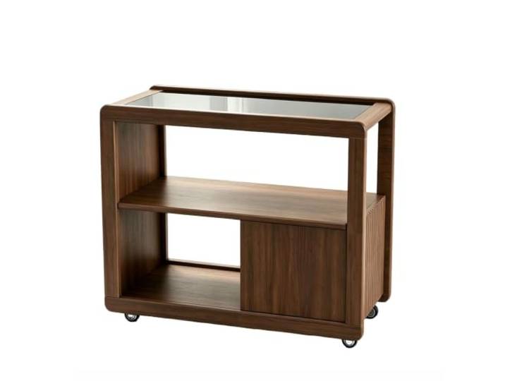 SilkRZlsss Massivholz-Beistelltisch, Schmaler Beistelltisch, Walnuss Magazinhalter, Glastür, Versteckte Rollen, Modern Für Kleine Wohnräume(#A,60cm)