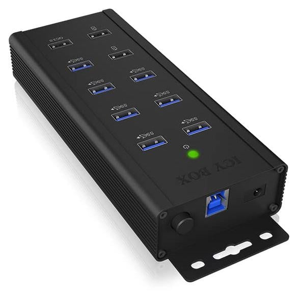 ICY BOX USB 3.0 Hub met 7 poorten, 1x QC 3.0 en 2x BC 1.2 ladeaansluiting, aluminium behuizing