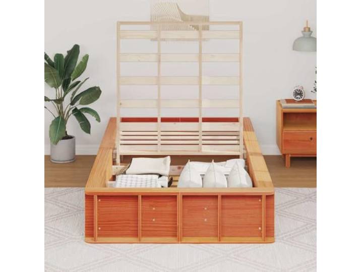 KTHLBRH Bettgestell Kiefer massiv braun gewachst 75 x 190 cm Modernes Design, einfache Linien, flache Basis, langlebiges Naturholz