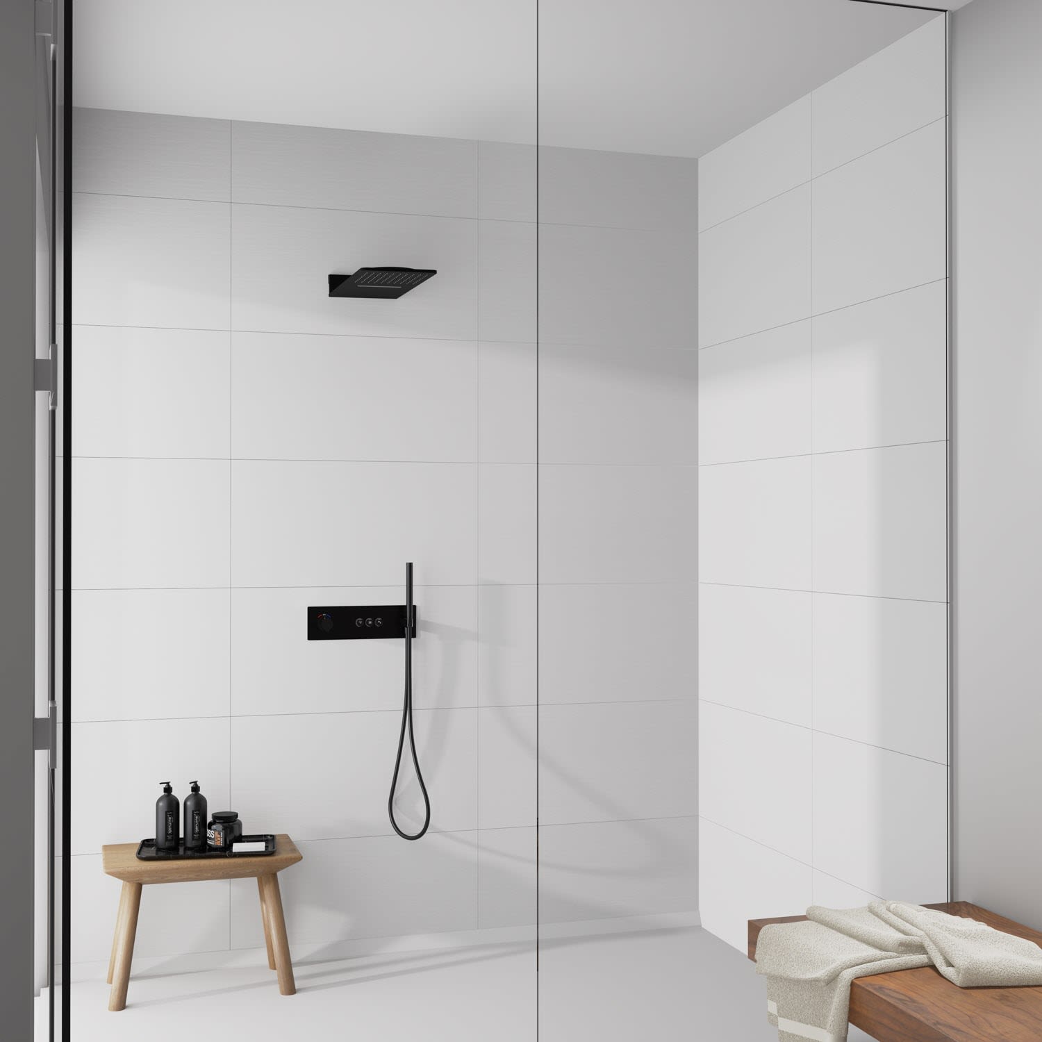 Steinberg Sensual Rain "Wall Rain" Regenpaneel mit Thermostat, Badarmaturen, 390 5662 S Set2, schwarz matt