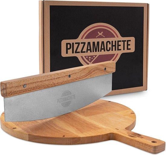 Unyqoos Pizzames-set met XXL pizzames van 35 cm met houten handvat en snijplank van 30,5 cm diameter