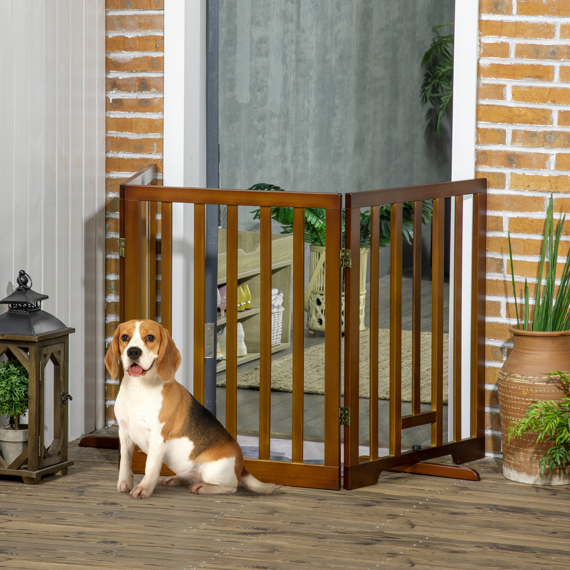 Pawhut Cancellino per Cani Pieghevole a 3 Pannelli con Piedini Antiscivolo per Corridoi, Scale e Stanze, in Legno di Pino, 181x35x76cm Marrone   Aosom