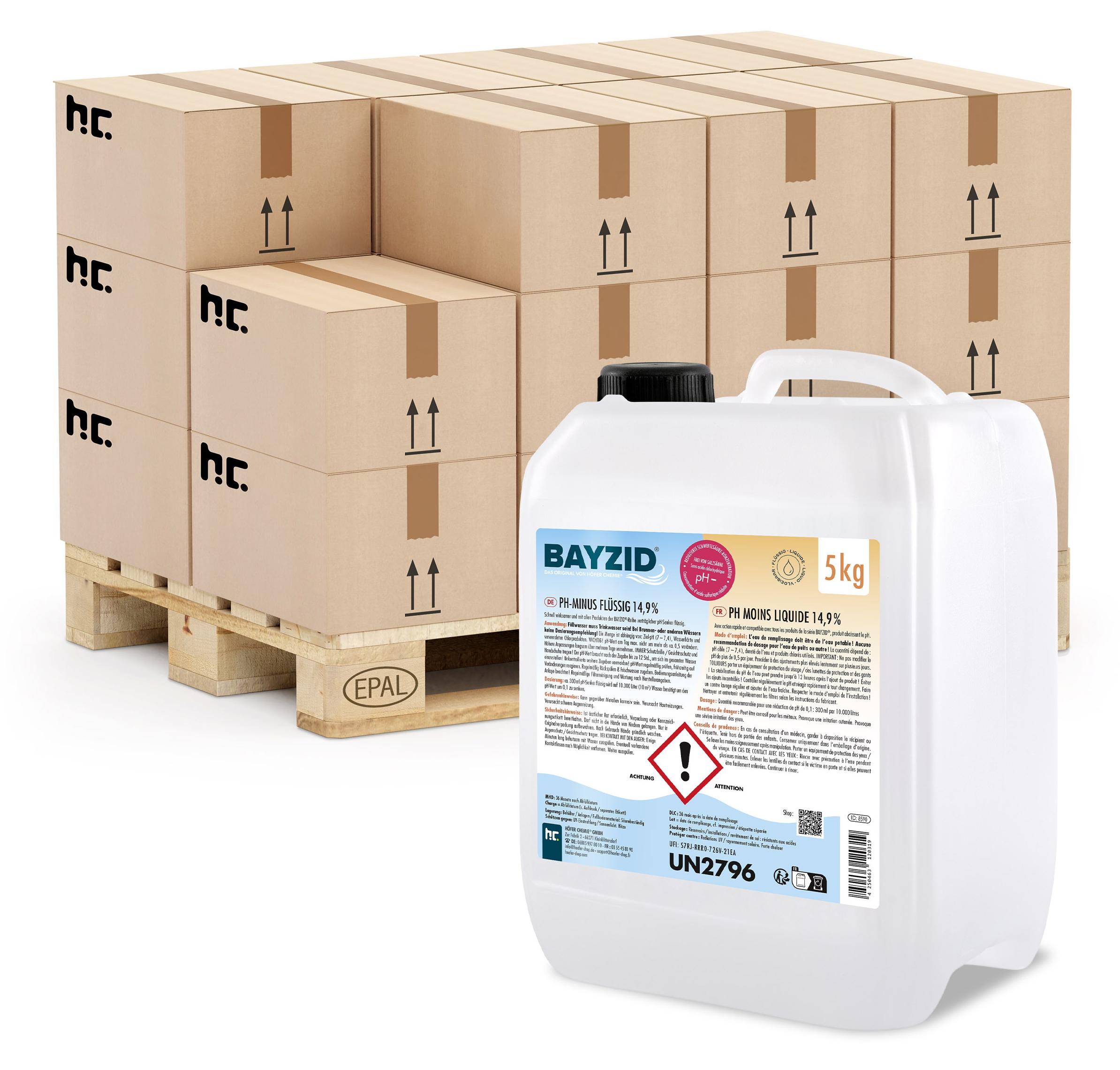 96x5 kg BAYZID pH Minus flüssig ph-Wert Senker 14,9% für optimales Poolwasser