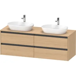 Duravit Ketho.2 Konsolenwaschtischunterbau wandhängend, Beckenausschnitt beidseitig, 1600x568x550mm, 4 Schubkästen, K24899B30300000, Farbe: Eiche Natur Dekor