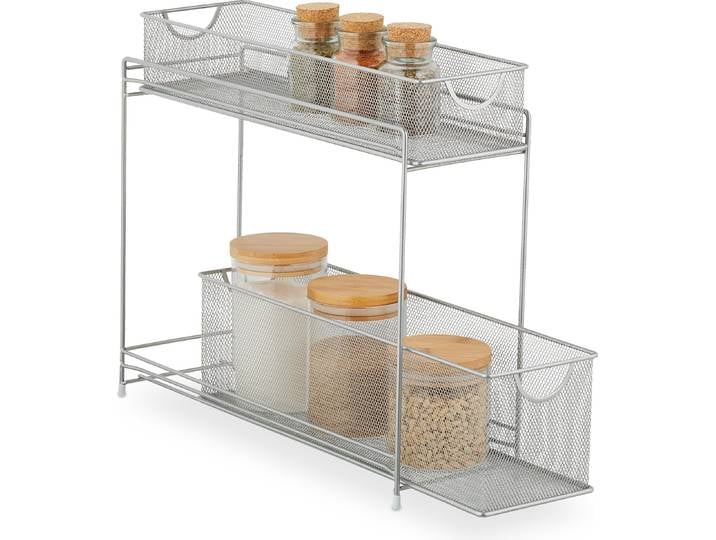 Relaxdays Armoire de cuisine Organizer Étagère inférieure extensible 2 tiroirs