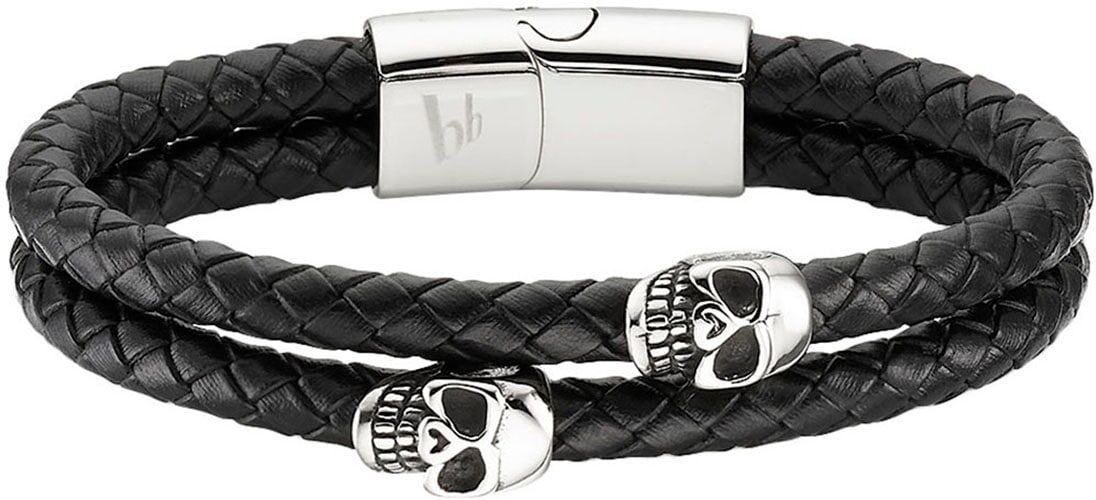 Lederarmband BRUNO BANANI "Schmuck", schwarz (edelstahlfarben, schwarz), Armbänder, Damen, 21cm, Edelstahl Leder, Edelstahl, Leder, Lederarmband edelstahlfarben, schwarz 21cm, Edelstahl Leder