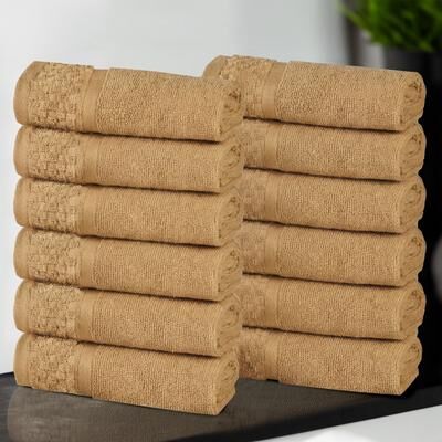 Superior Modern Cotton 12-Piece Face Towel Set - Absorbent Solid Textured Washcloths