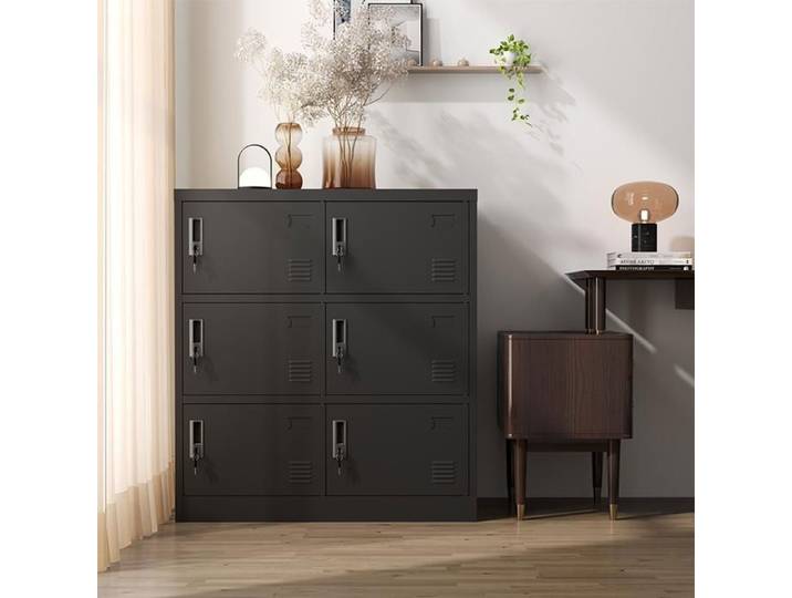 Armoire Métallique 6 Portes 90x40x100cm Vestiaire avec Serrures Rangement Acier Noir Bureau École Salle de Sport