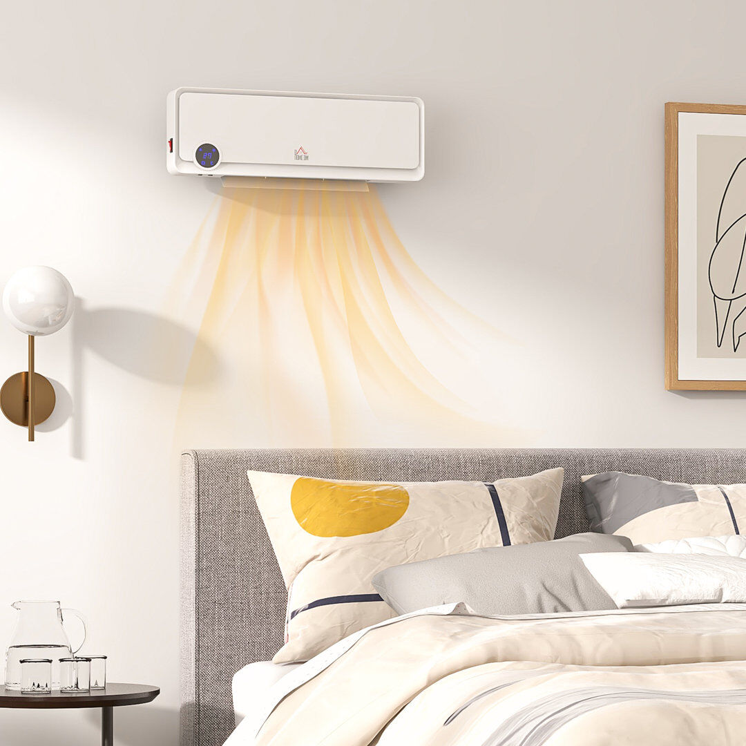 HOMCOM 1000W/2000W Wall Downflow Heater Adjustable Temperature w/ Timer White 11.7cm H X 56cm W X 18.5cm D