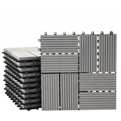 Mendler WPC Bodenfliese Rhone, Holzoptik Balkon/Terrasse, 11x je 30x30cm = 1qm ~ Premium, grau Vierecke