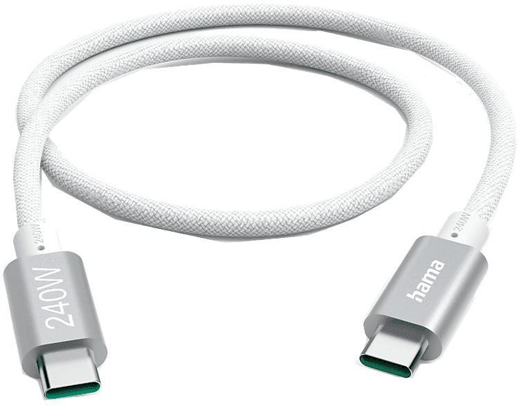 Cable USB-C - Hama 00201721, USB C 3.2, 5Gbps, 5A, 240W, 1.5m, Blanco